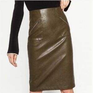 Zara faux leather skirt size S dark green olive colour